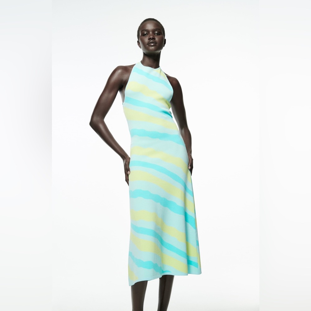 Zara Halter Neck Low Back Midi Knit Dress